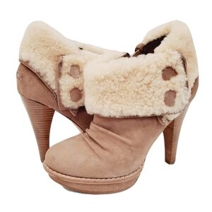 NEW UGG GEORGETTE Ankle Platform Boots Nubuck Fur upper Logo beige